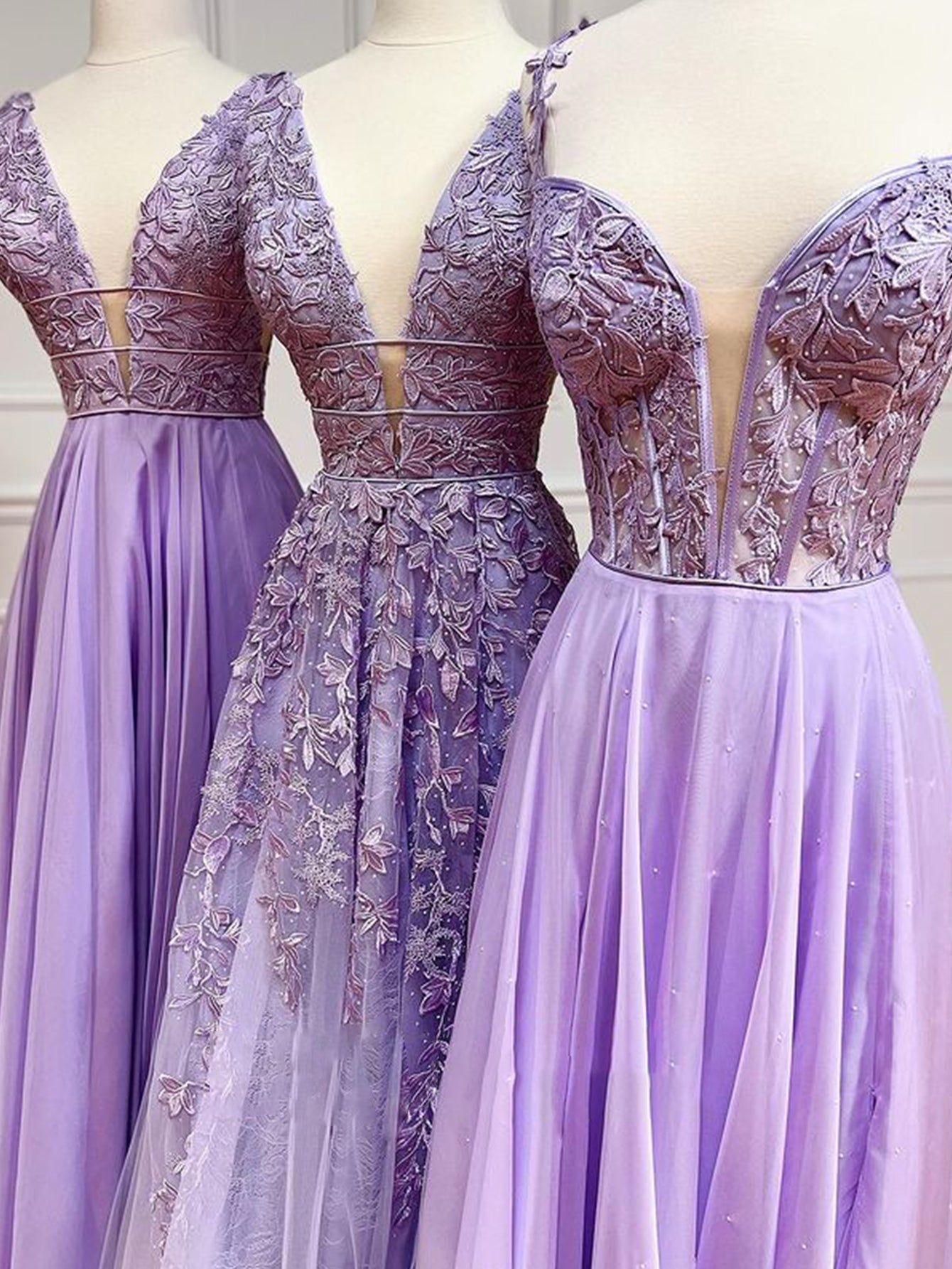 Aniyah |A-Linien-Ballkleid aus Chiffon mit tiefem Ausschnitt und V-Ausschnitt