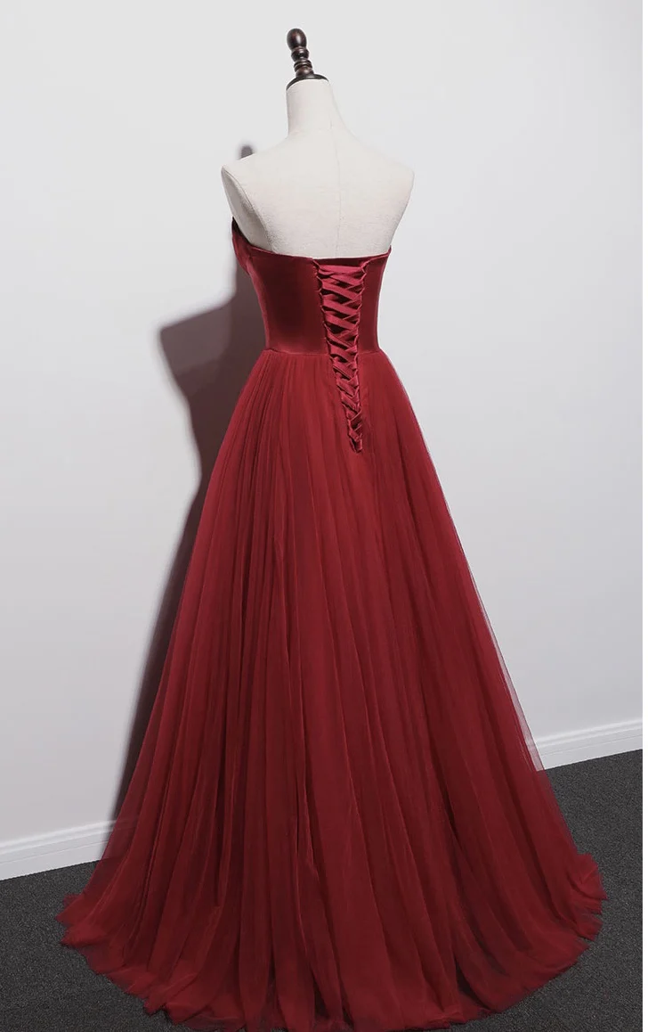 Strapless prom dress,red party dress,charming wedding dress Y1298