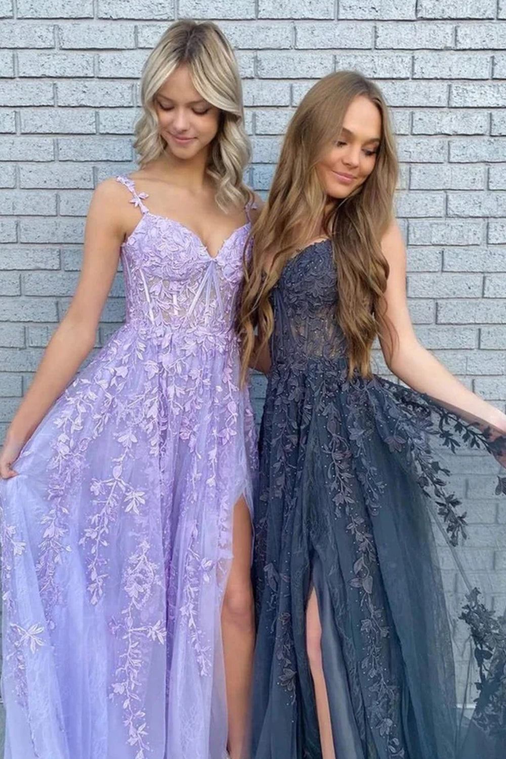 Mariana | A-Linien-Ballkleid aus Spitzentüll mit Herzausschnitt und Schlitz