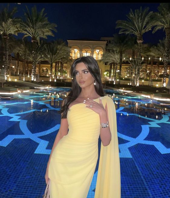 Elegantes One-Shoulder Chiffon Langes Ballkleid Gelb Abendkleid Y7524