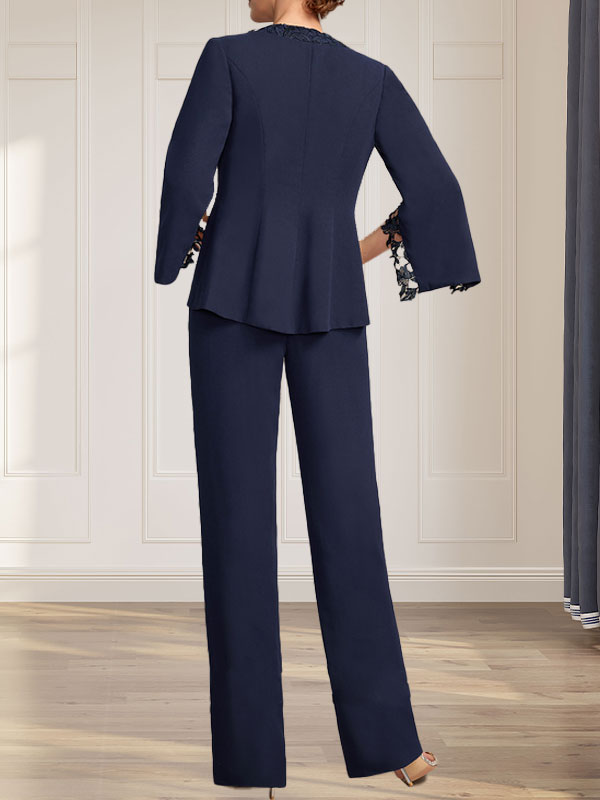 Separates Jumpsuit/Hosenanzug V-Ausschnitt Bodenlanges Chiffonkleid für die Brautmutter