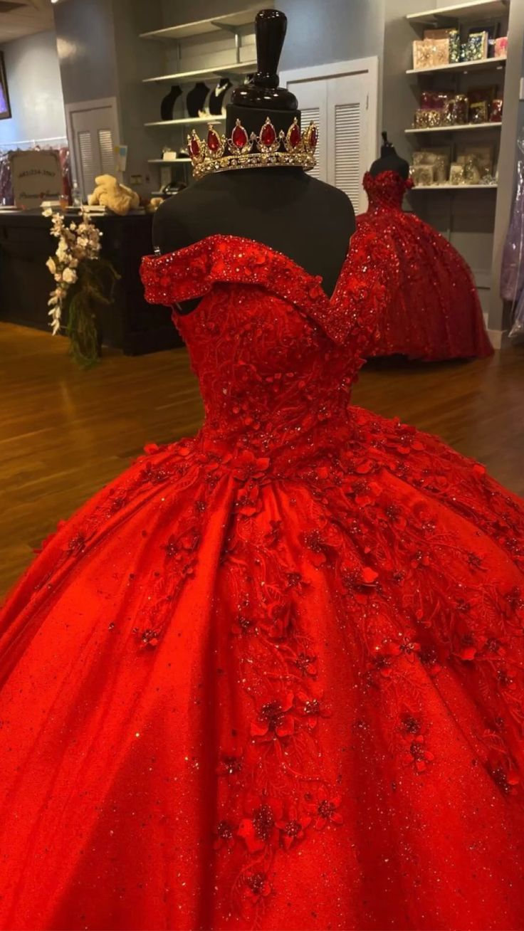 Luxurious Red 3D Flowers Ball Gown,Sweet 16 Dress,Quinceanera Dress Y5321