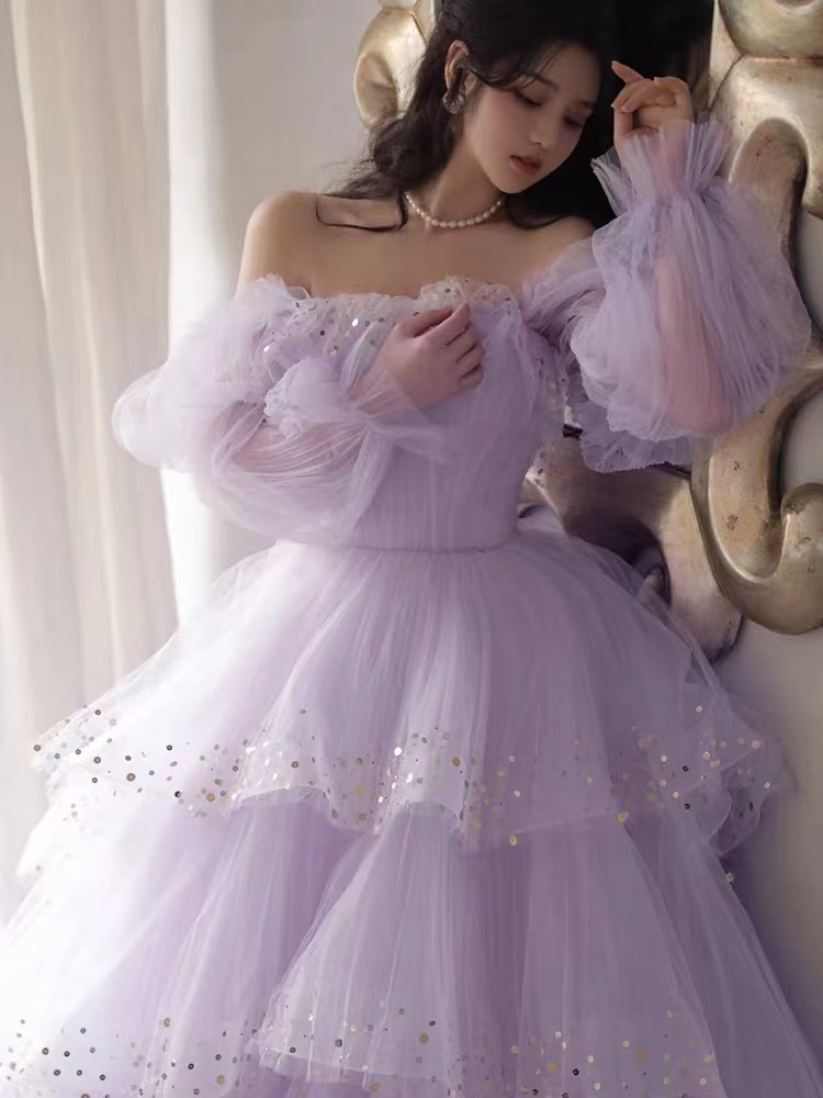 Sparkly Prom Dresses Purple Prom Dresses Robes De Cocktail Off The Shoulder Prom Dresses Long Sleeve Prom Dresses Y2408