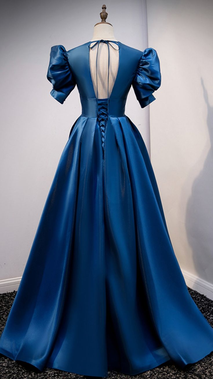 Blaues Satin langes Ballkleid blaues Abendkleid Y4966