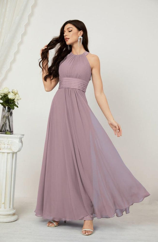 Sunnderly Formales Partykleid Chiffon Neckholder Lange Ärmellose Brautjungfernkleider SY2802