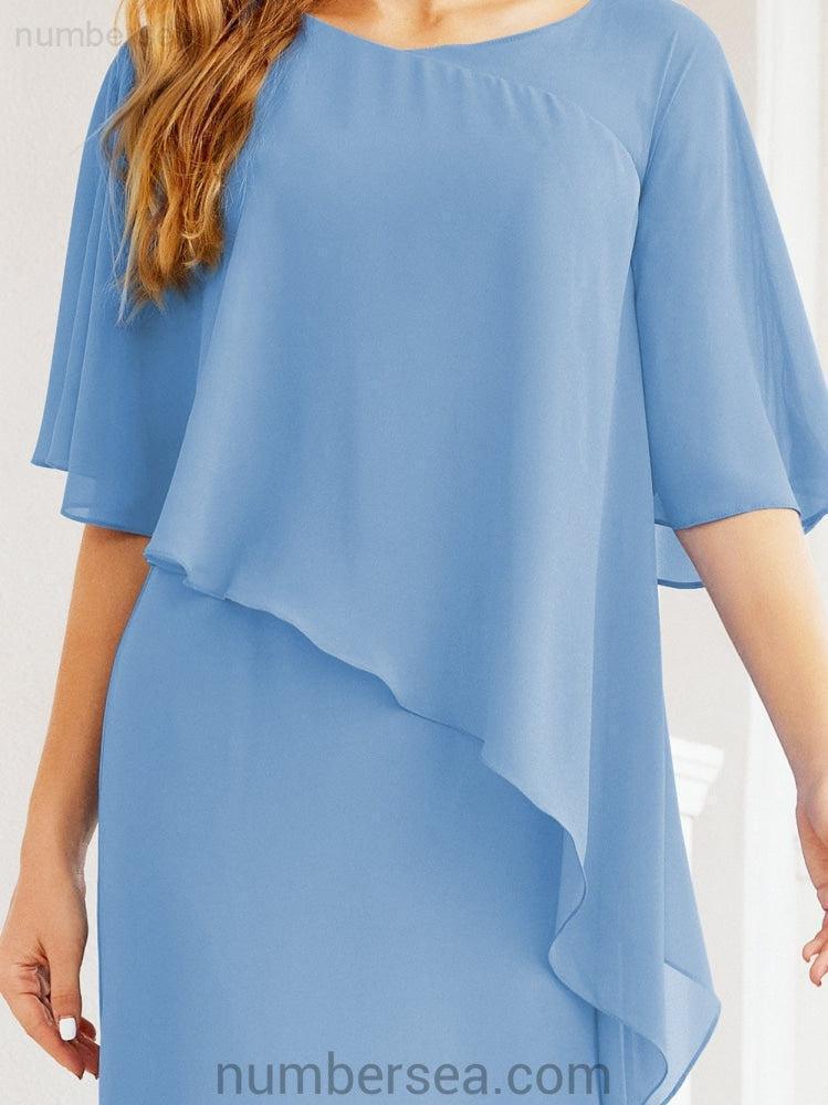 Sunnderly Formales Partykleid, lang, für die Brautmutter, mit Rüschenumhang, SY28026