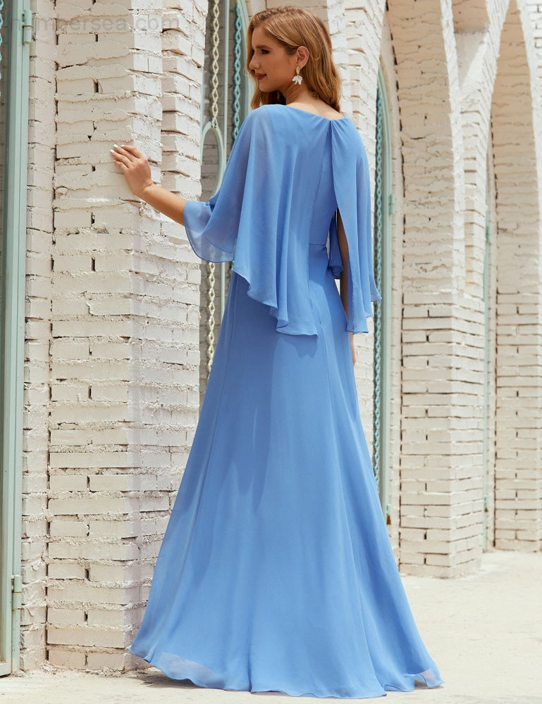 Vestido de dama de honor Sunnderly para mujer, de gasa, manga larga y cuello en V, vestido formal para boda o fiesta SY28018