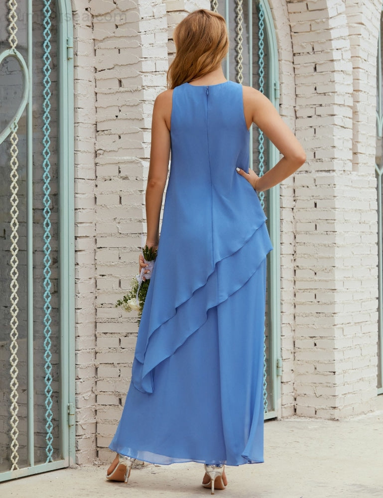 Chiffon Langes Plus Size Kleider für die Brautmutter Formales Brautjungfern-Abschlussballkleid SY28019