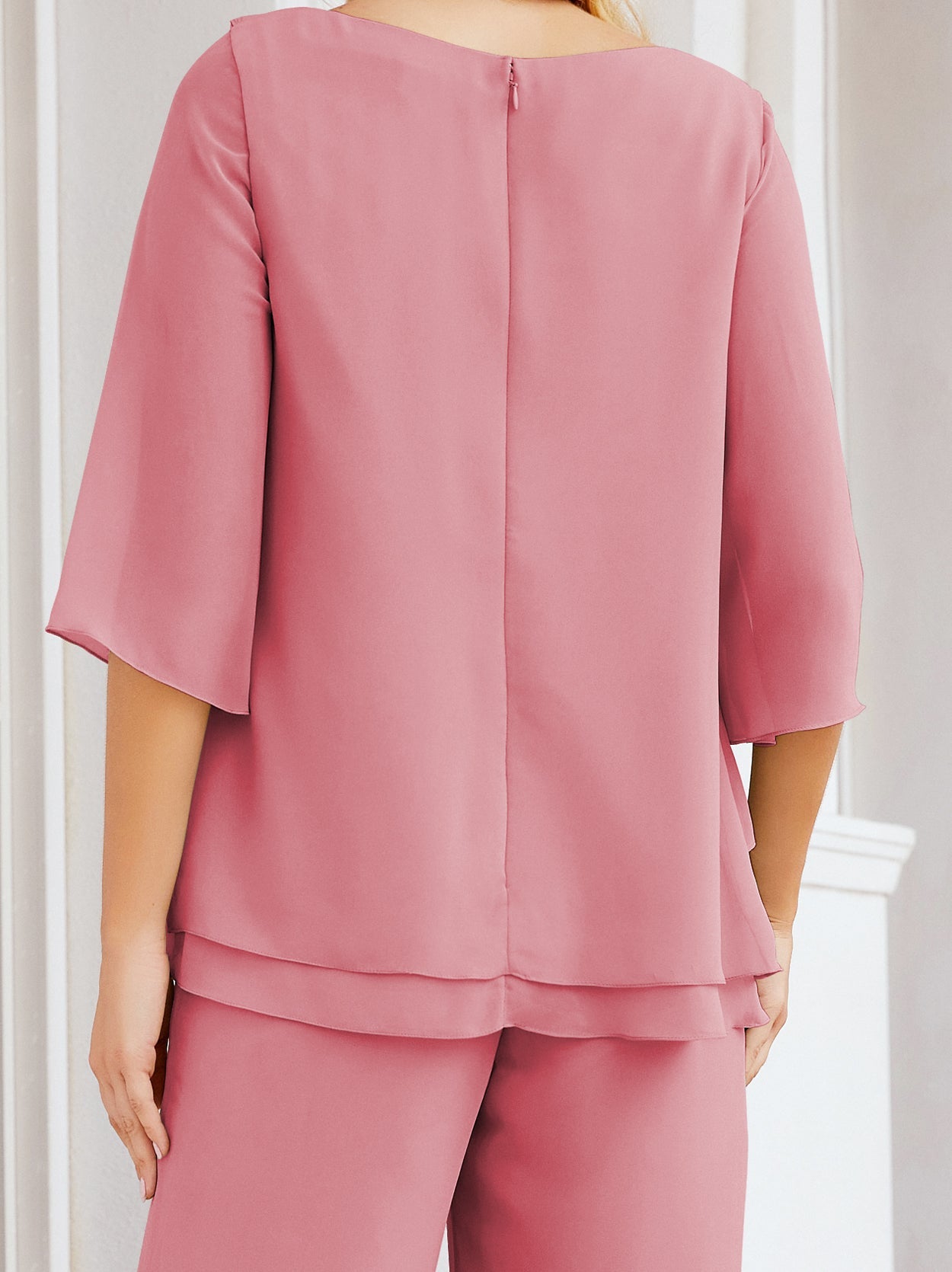 Sunnderly Elegant 2 Piece Mother of The Bride Dress Plus Size Pant Suits Ruffle Layers Sliver Housecoat SY28064
