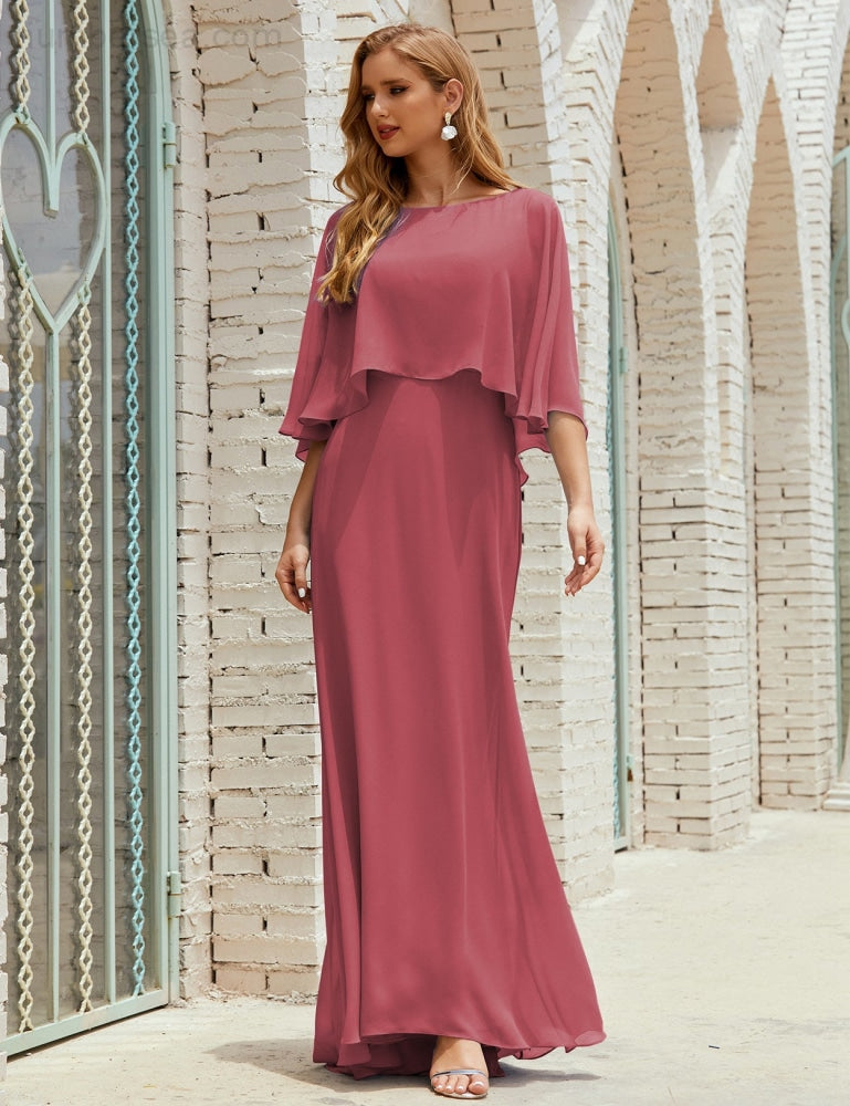 Vestido de dama de honor Sunnderly para mujer, de gasa, manga larga y cuello en V, vestido formal para boda o fiesta SY28018