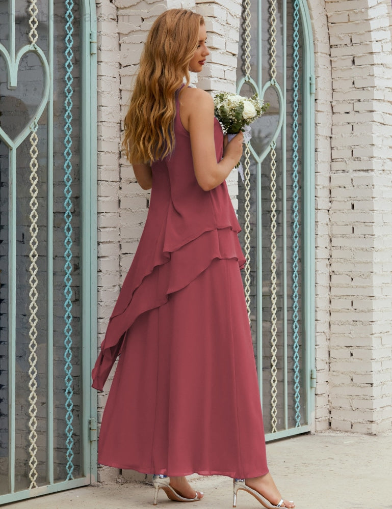 Chiffon Langes Plus Size Kleider für die Brautmutter Formales Brautjungfern-Abschlussballkleid SY28019