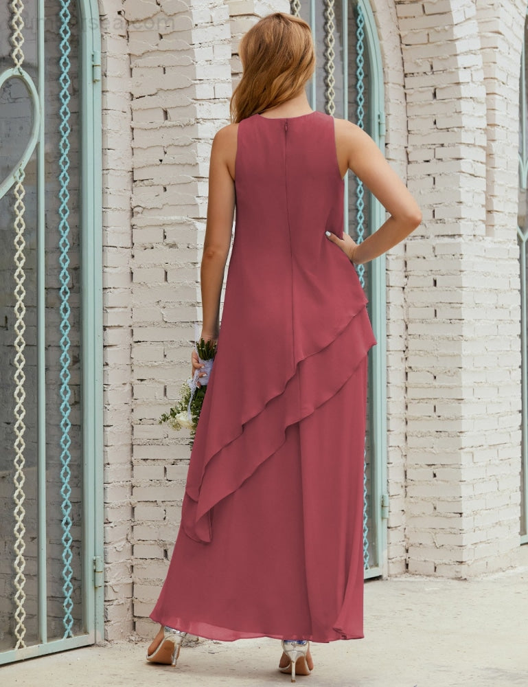 Chiffon Langes Plus Size Kleider für die Brautmutter Formales Brautjungfern-Abschlussballkleid SY28019