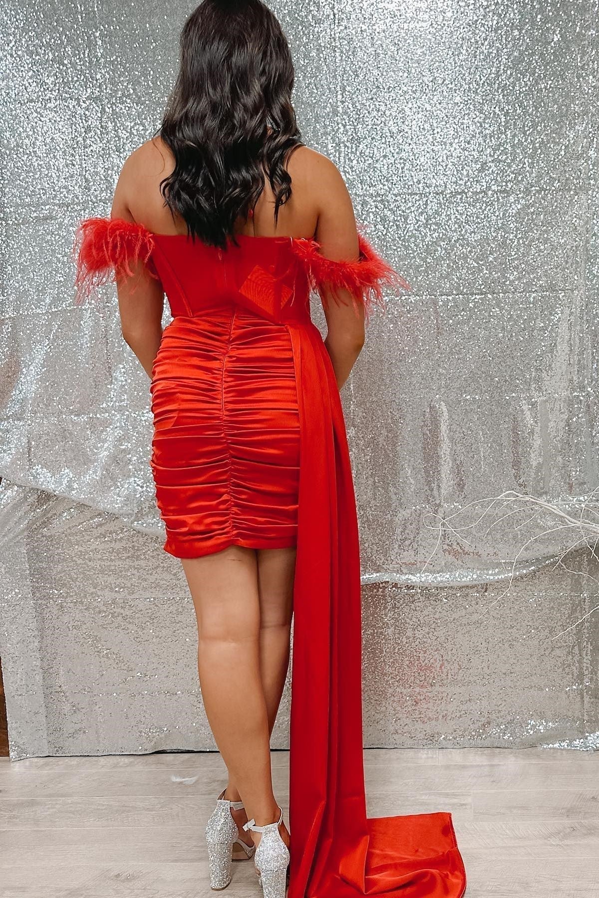 Halter Ruching Homecoming Dress with Attached Train