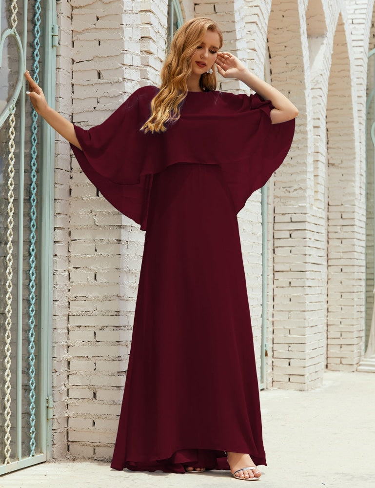 Vestido de dama de honor Sunnderly para mujer, de gasa, manga larga y cuello en V, vestido formal para boda o fiesta SY28018