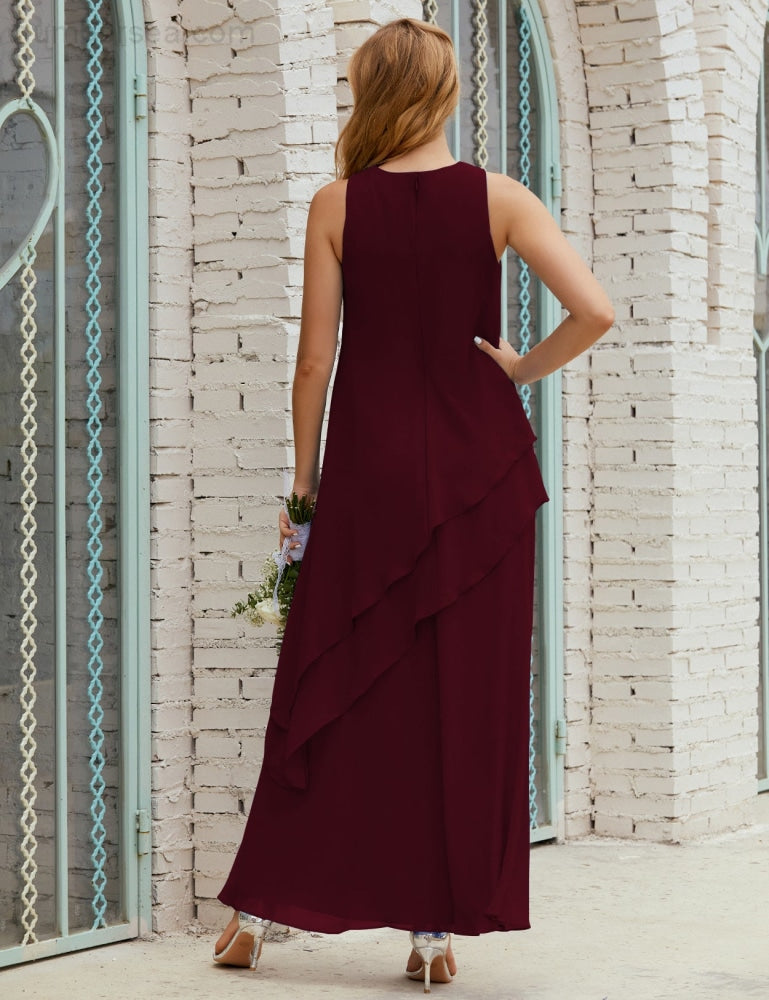 Chiffon Langes Plus Size Kleider für die Brautmutter Formales Brautjungfern-Abschlussballkleid SY28019