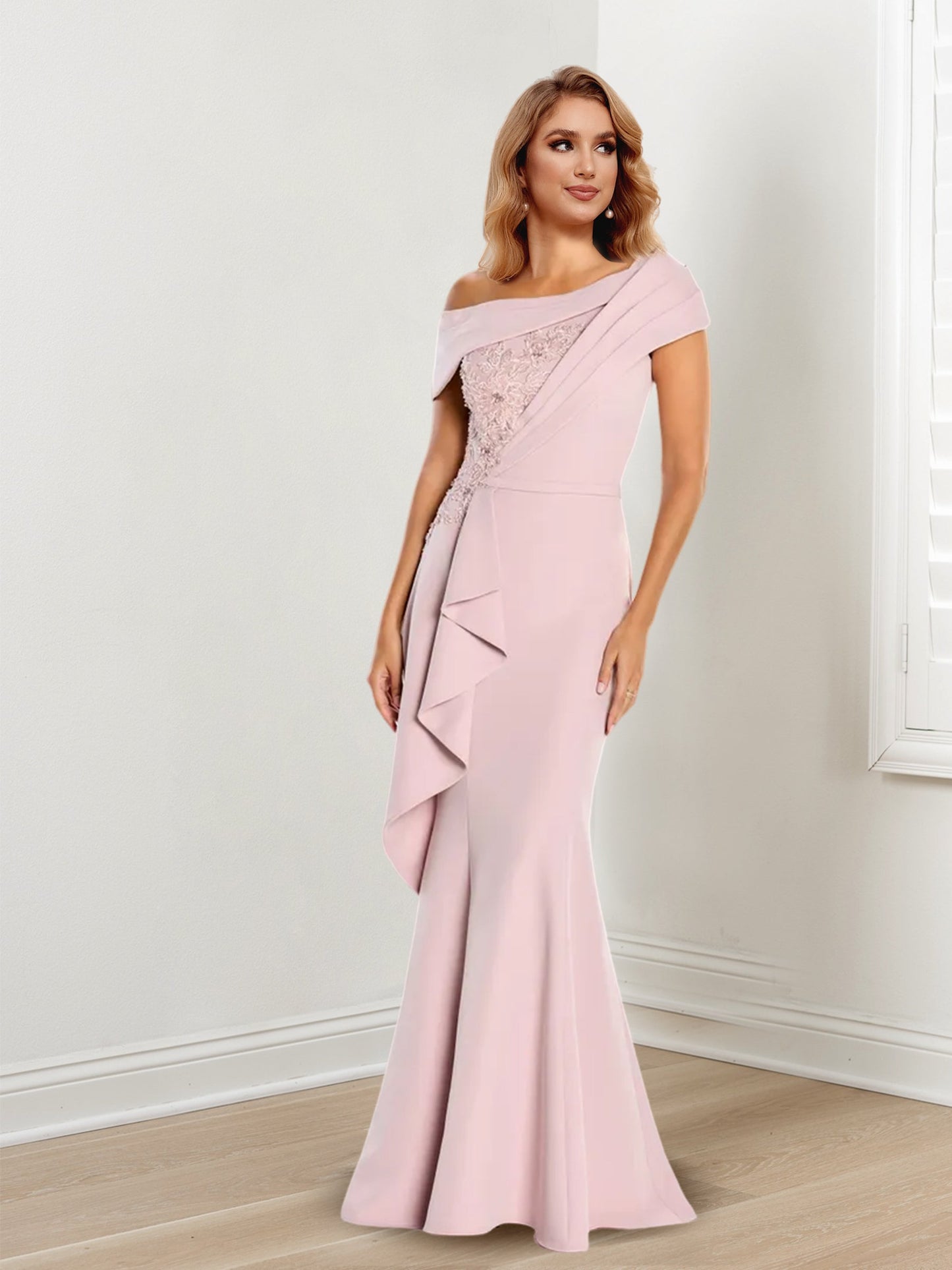 Trompete/Meerjungfrau-Linie One-Shoulder-Träger Lange Ärmel Kleider für die Brautmutter mit Spitze