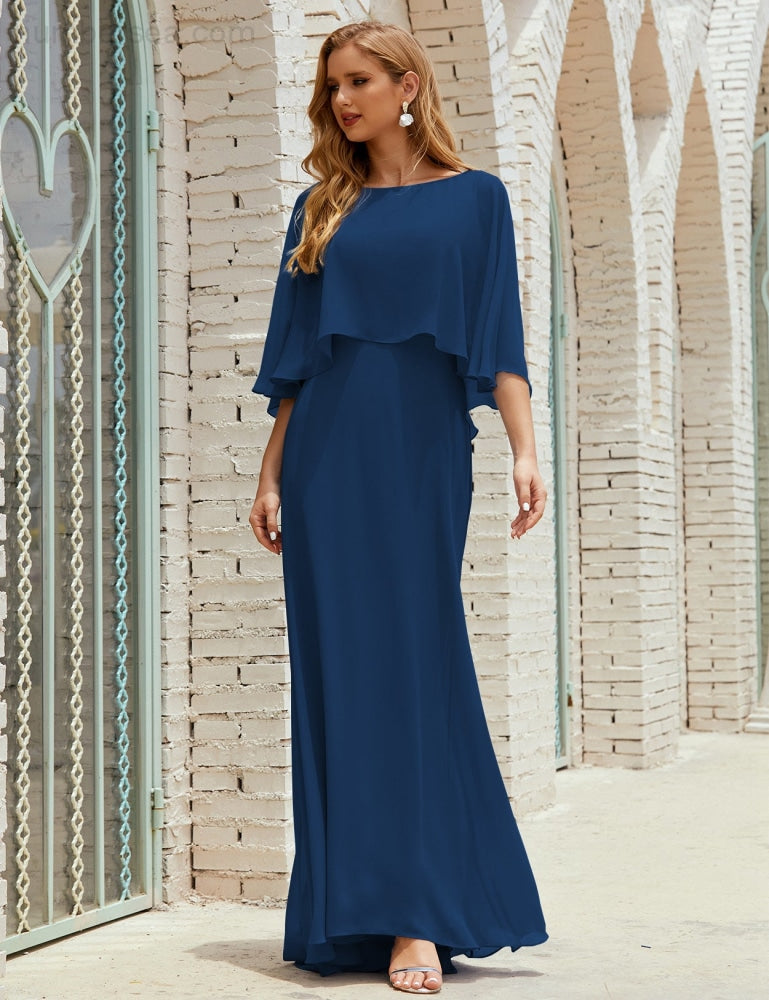 Vestido de dama de honor Sunnderly para mujer, de gasa, manga larga y cuello en V, vestido formal para boda o fiesta SY28018