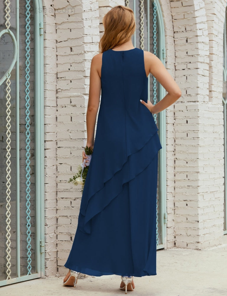Chiffon Langes Plus Size Kleider für die Brautmutter Formales Brautjungfern-Abschlussballkleid SY28019