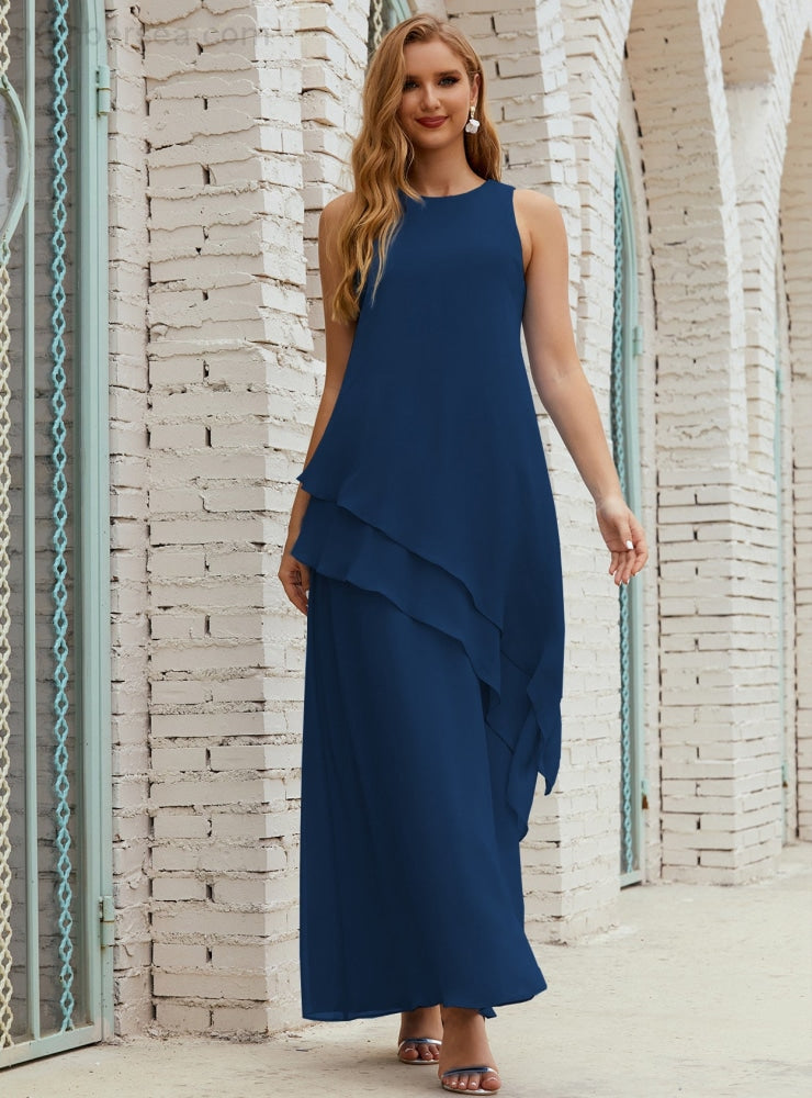 Chiffon Langes Plus Size Kleider für die Brautmutter Formales Brautjungfern-Abschlussballkleid SY28019