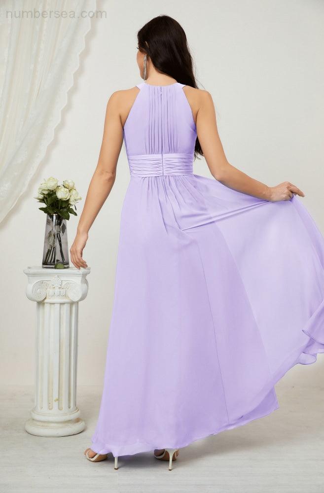 Sunnderly Formales Partykleid Chiffon Neckholder Lange Ärmellose Brautjungfernkleider SY2802