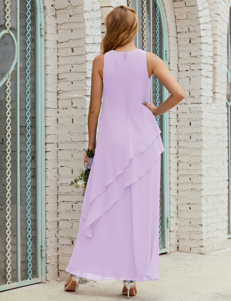 Chiffon Langes Plus Size Kleider für die Brautmutter Formales Brautjungfern-Abschlussballkleid SY28019