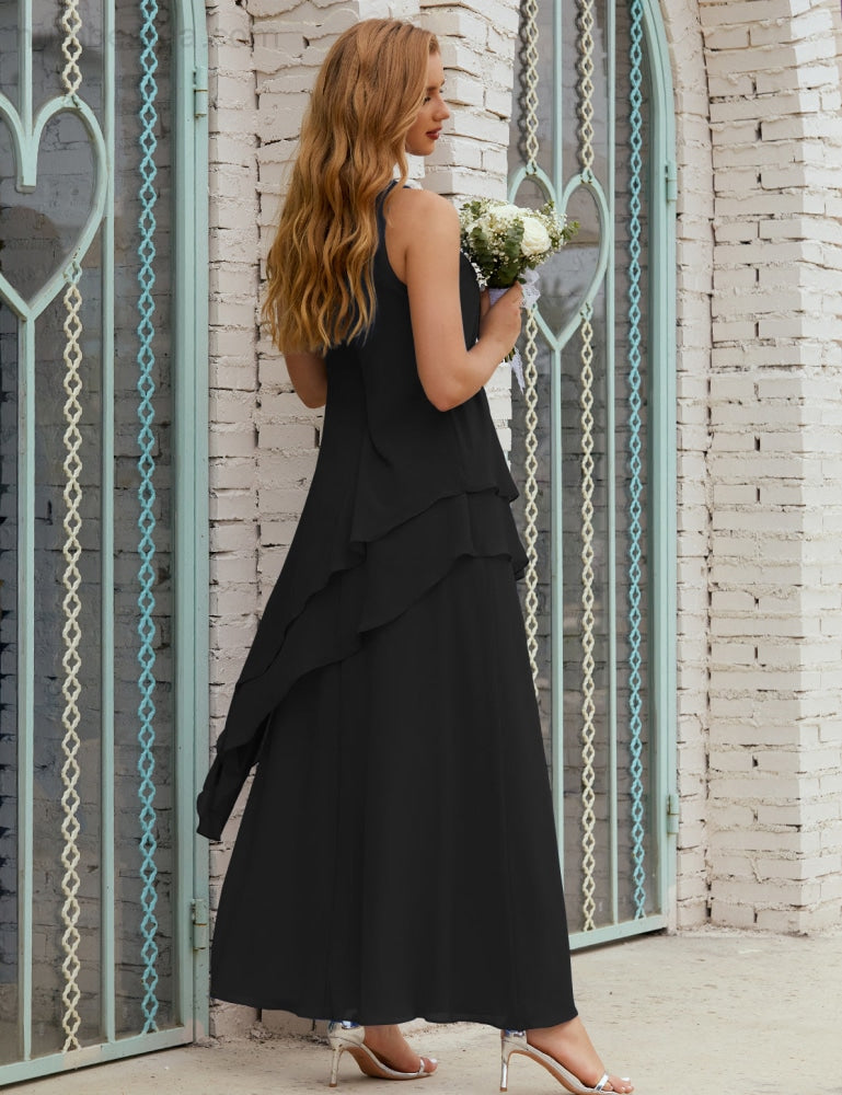Chiffon Langes Plus Size Kleider für die Brautmutter Formales Brautjungfern-Abschlussballkleid SY28019
