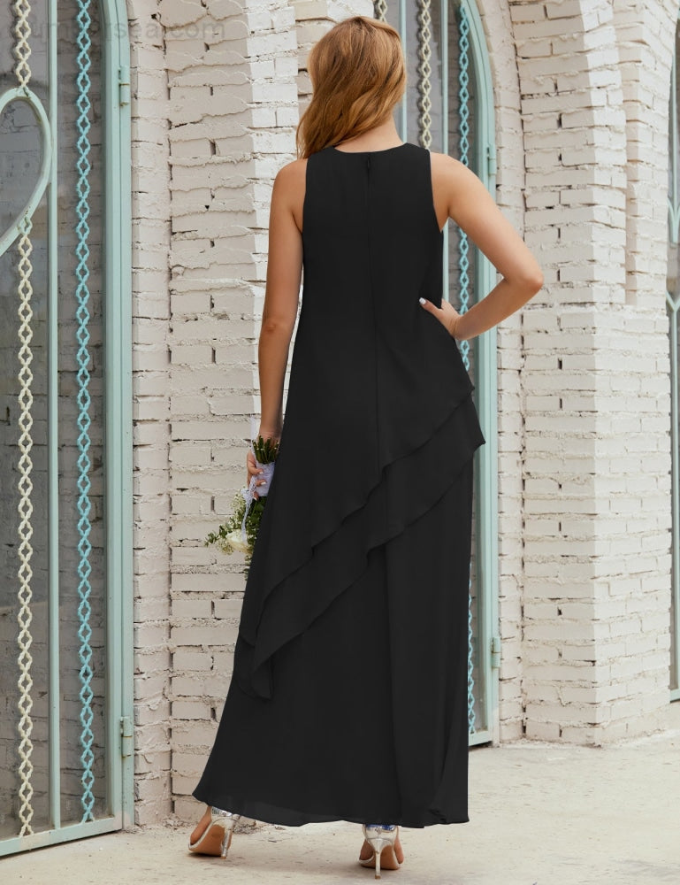 Chiffon Langes Plus Size Kleider für die Brautmutter Formales Brautjungfern-Abschlussballkleid SY28019