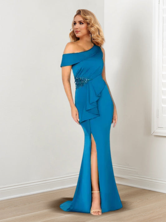Trompete/Meerjungfrau-Linie One-Shoulder-Träger Ärmellos Kleider für die Brautmutter mit Schal