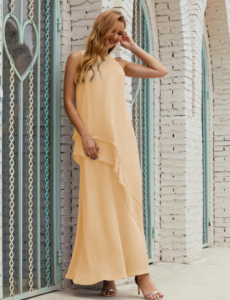 Chiffon Langes Plus Size Kleider für die Brautmutter Formales Brautjungfern-Abschlussballkleid SY28019