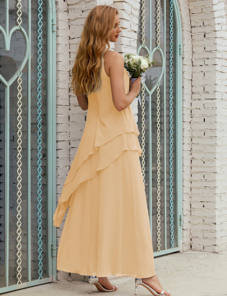 Chiffon Langes Plus Size Kleider für die Brautmutter Formales Brautjungfern-Abschlussballkleid SY28019