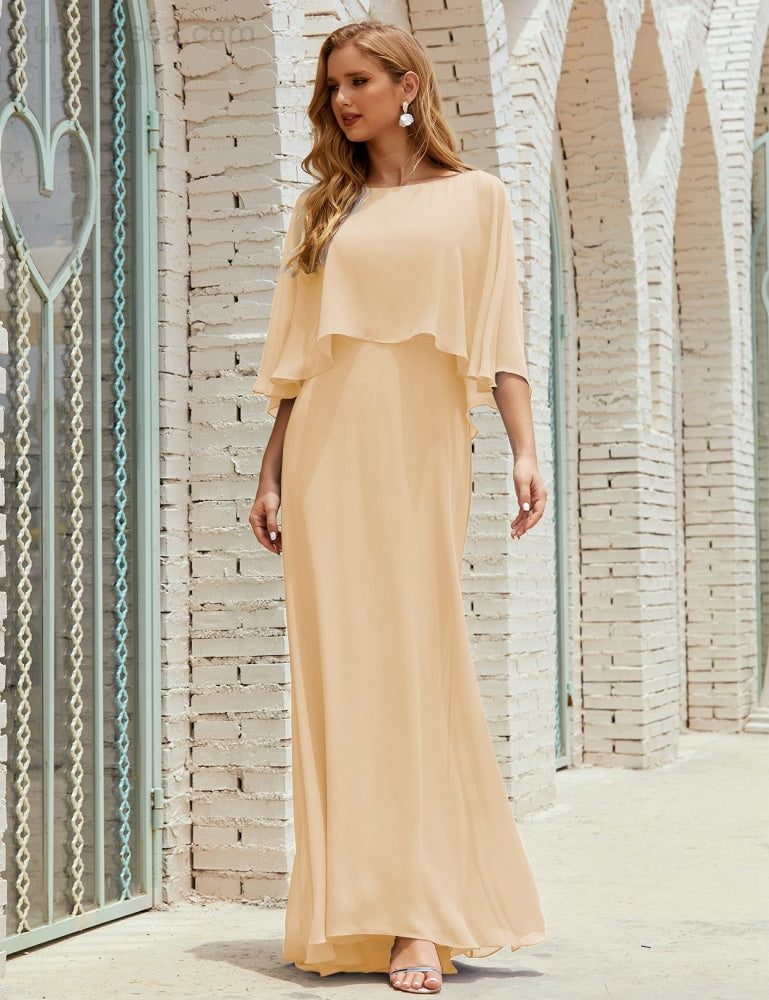 Vestido de dama de honor Sunnderly para mujer, de gasa, manga larga y cuello en V, vestido formal para boda o fiesta SY28018