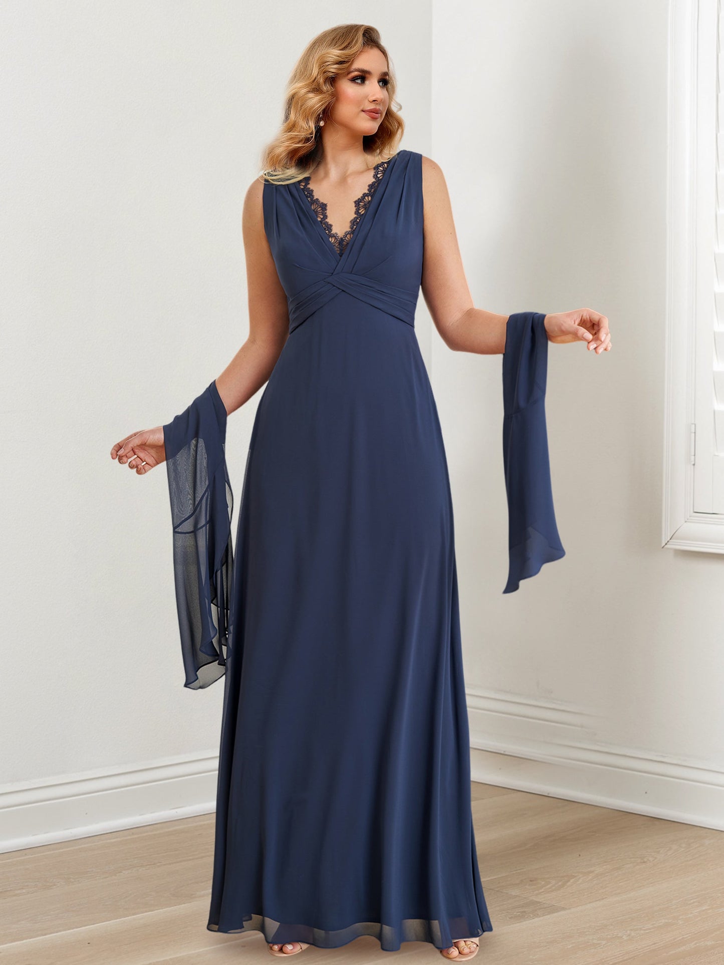 Vestidos de madre de la novia de corte A/princesa, escote en V y largo hasta el suelo