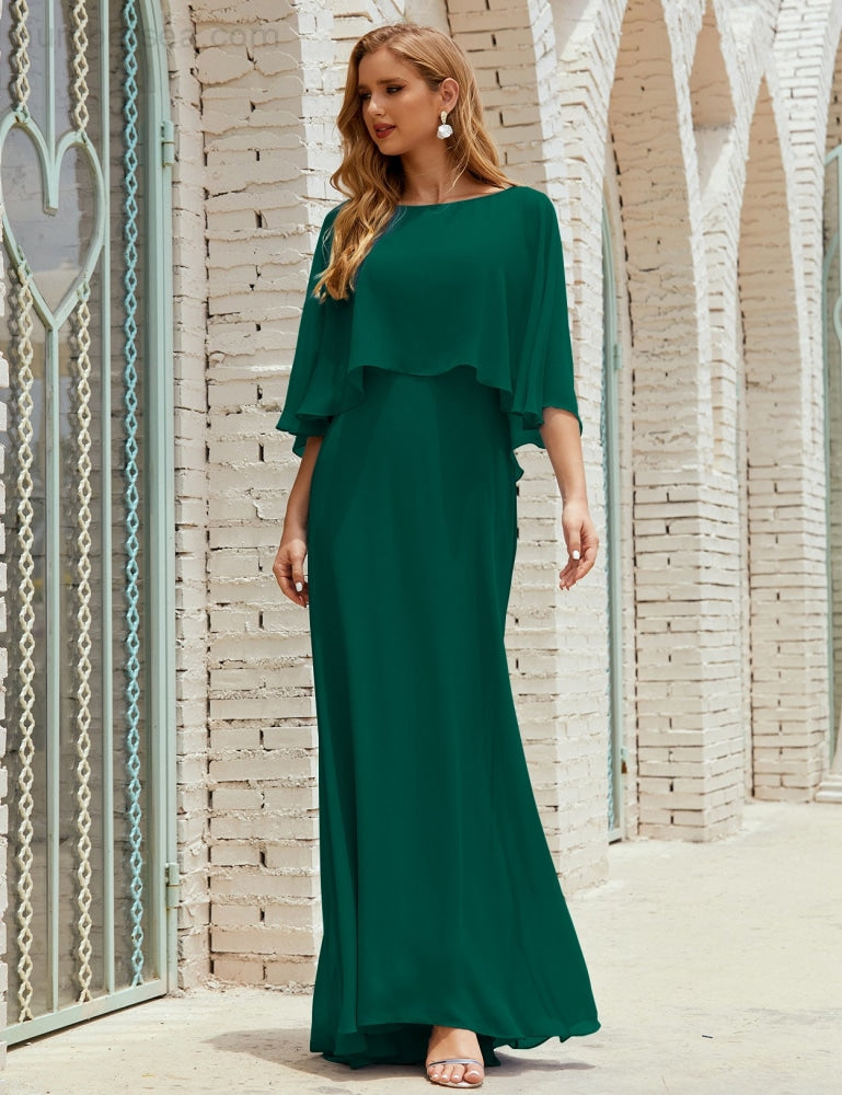 Vestido de dama de honor Sunnderly para mujer, de gasa, manga larga y cuello en V, vestido formal para boda o fiesta SY28018