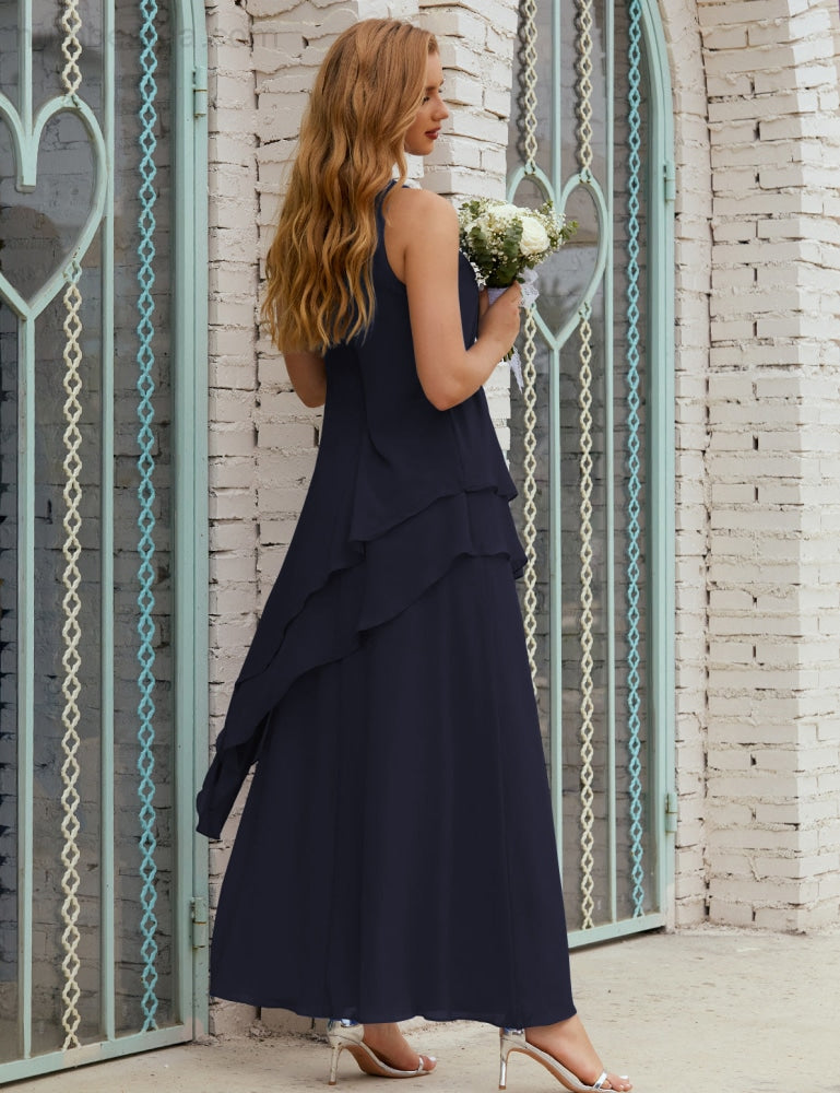 Chiffon Langes Plus Size Kleider für die Brautmutter Formales Brautjungfern-Abschlussballkleid SY28019