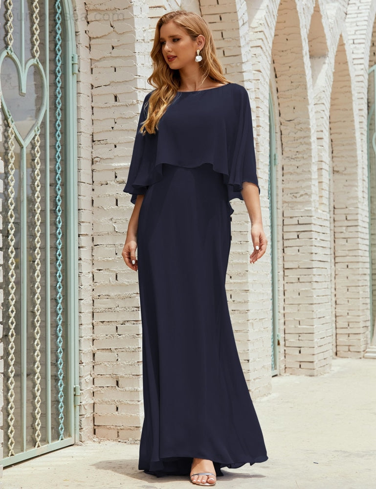 Vestido de dama de honor Sunnderly para mujer, de gasa, manga larga y cuello en V, vestido formal para boda o fiesta SY28018