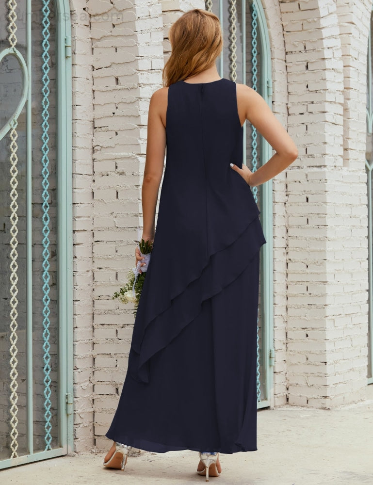 Chiffon Langes Plus Size Kleider für die Brautmutter Formales Brautjungfern-Abschlussballkleid SY28019
