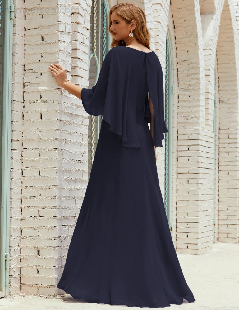 Vestido de dama de honor Sunnderly para mujer, de gasa, manga larga y cuello en V, vestido formal para boda o fiesta SY28018