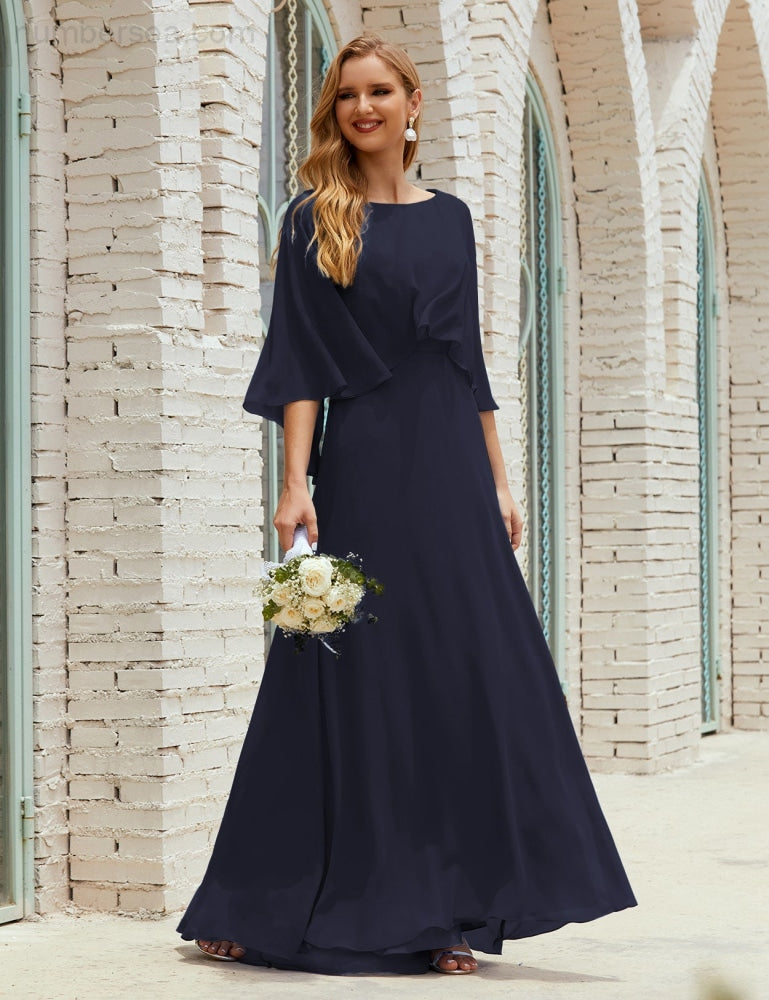 Vestido de dama de honor Sunnderly para mujer, de gasa, manga larga y cuello en V, vestido formal para boda o fiesta SY28018
