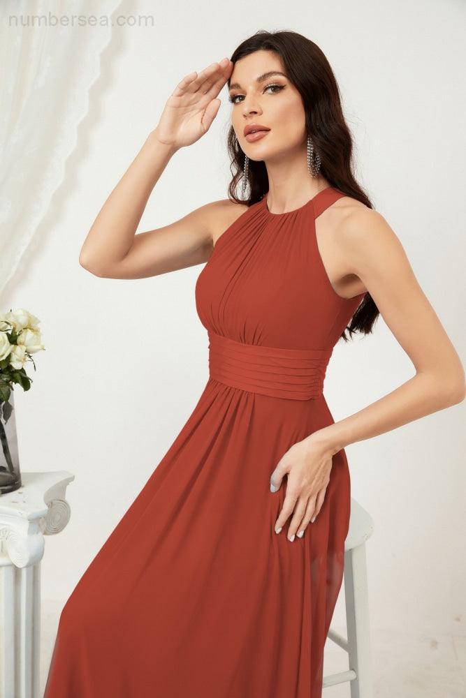 Sunnderly Formal Party Gown Dress Chiffon Halter Long Sleeveless Bridesmaid Dresses SY2802