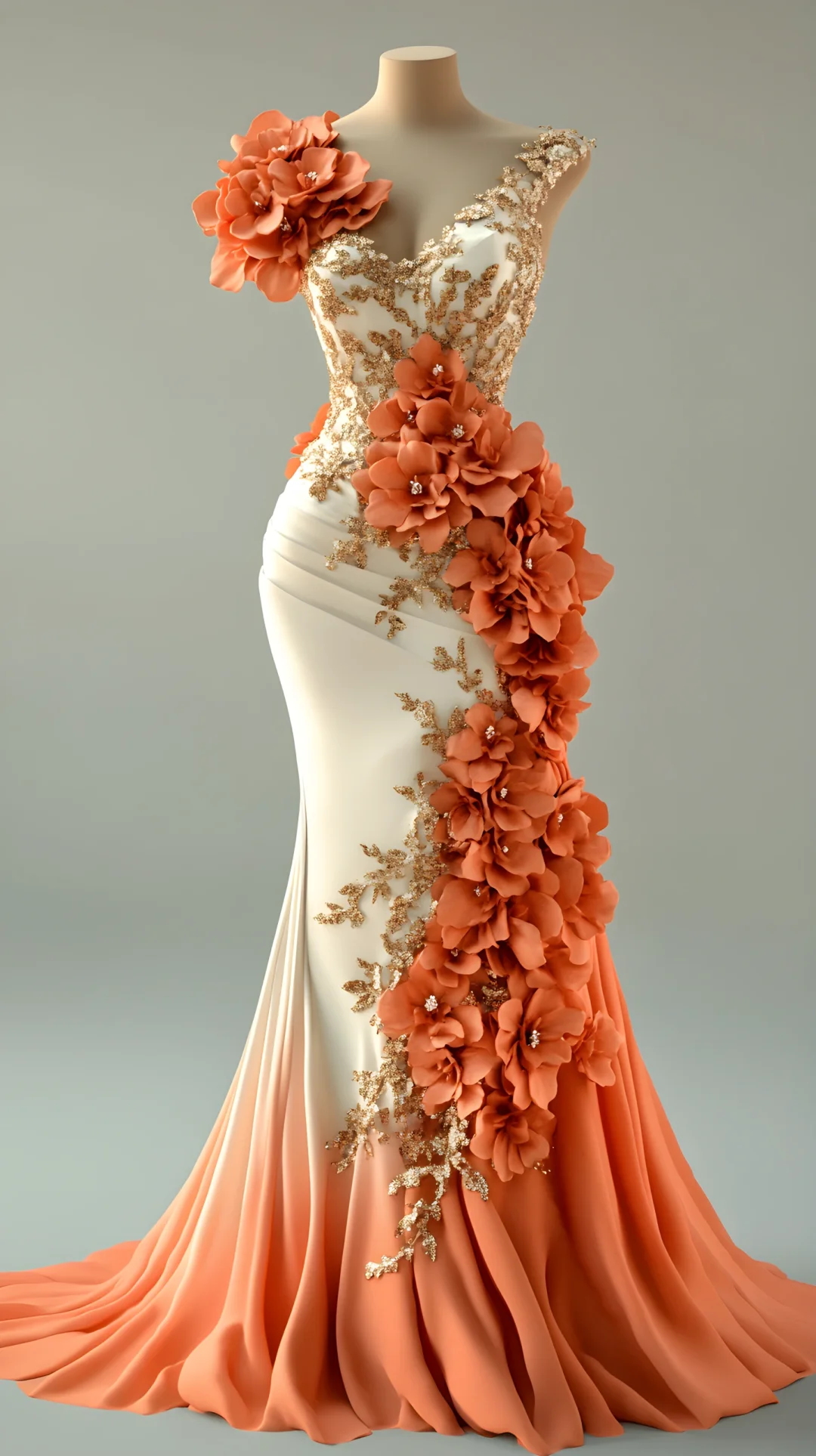 Vestido de fiesta de sirena de gasa con apliques de flores de peonía, elegante, vestido de noche Y8567