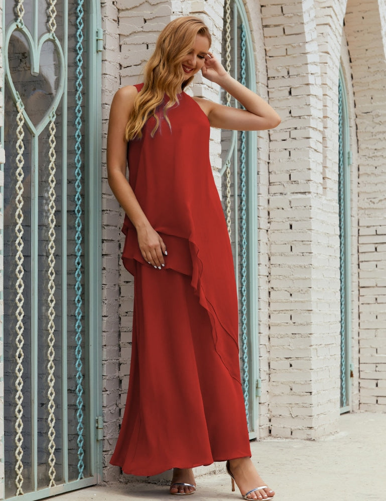 Chiffon Langes Plus Size Kleider für die Brautmutter Formales Brautjungfern-Abschlussballkleid SY28019