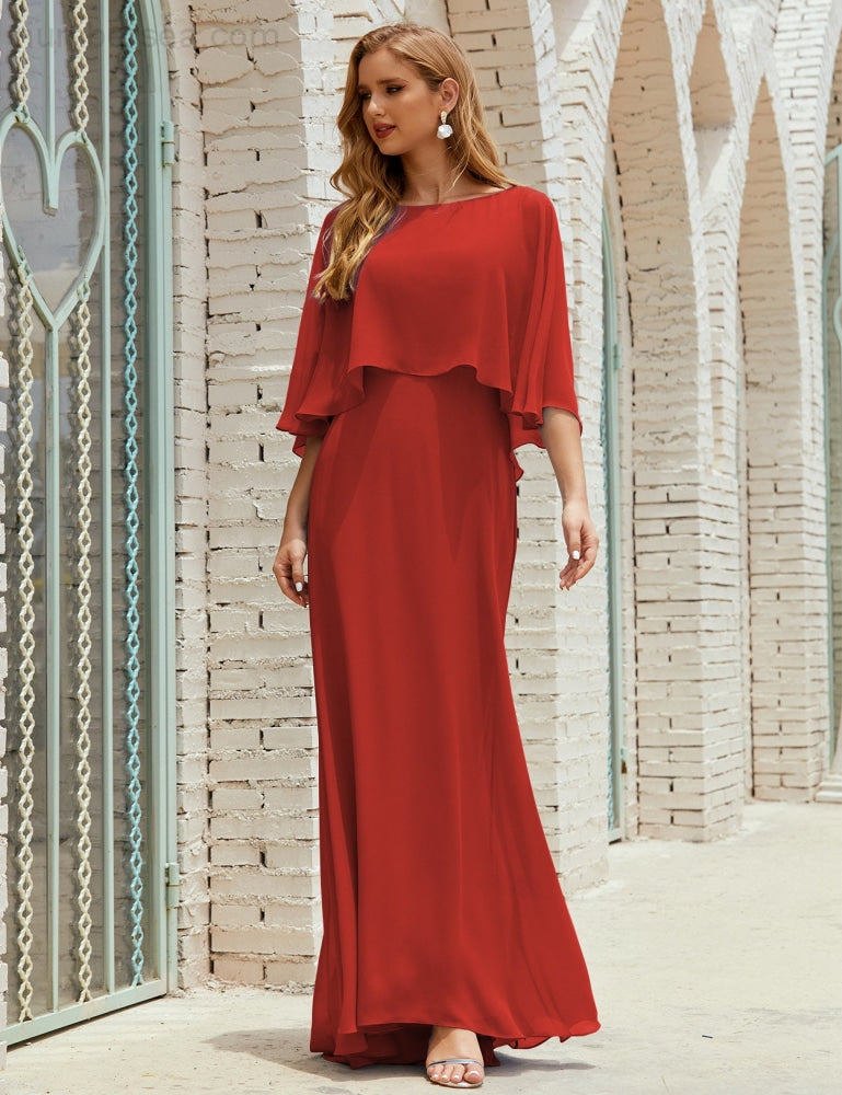Vestido de dama de honor Sunnderly para mujer, de gasa, manga larga y cuello en V, vestido formal para boda o fiesta SY28018