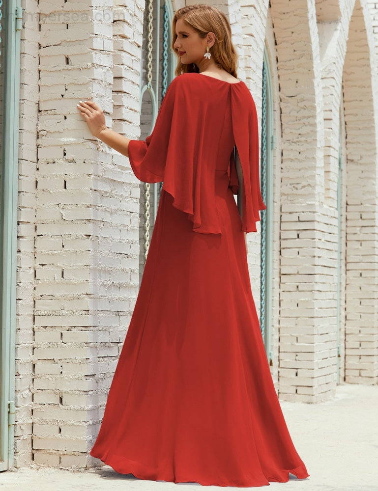Vestido de dama de honor Sunnderly para mujer, de gasa, manga larga y cuello en V, vestido formal para boda o fiesta SY28018