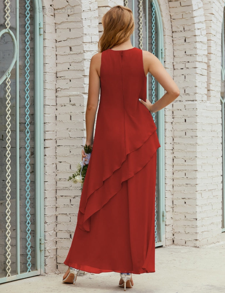 Chiffon Langes Plus Size Kleider für die Brautmutter Formales Brautjungfern-Abschlussballkleid SY28019