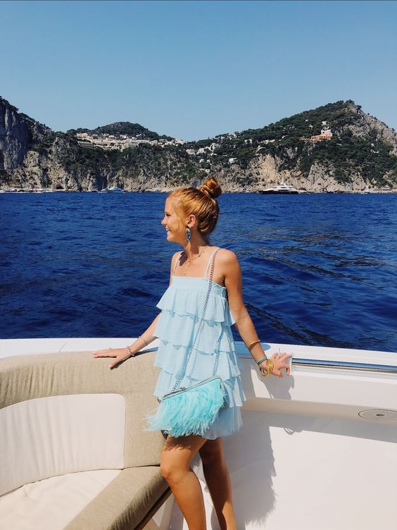 Vestido corto azul de capas para regreso a casa, vestido de verano para vacaciones Y415