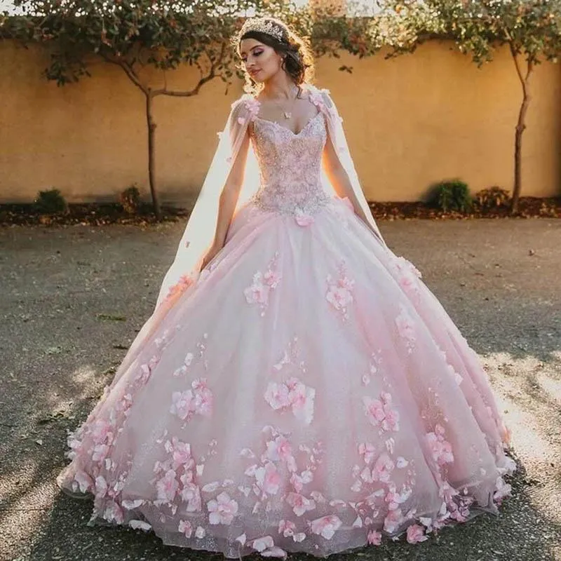 Pink Sweet 16 Dress,Pink Ball Gown With 3D Flowers,Pink Princess Dress Y2337