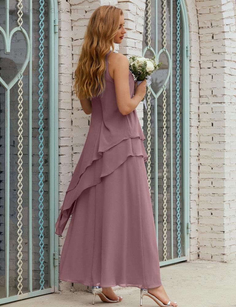 Chiffon Langes Plus Size Kleider für die Brautmutter Formales Brautjungfern-Abschlussballkleid SY28019