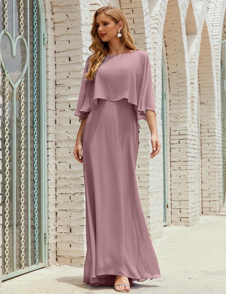 Vestido de dama de honor Sunnderly para mujer, de gasa, manga larga y cuello en V, vestido formal para boda o fiesta SY28018