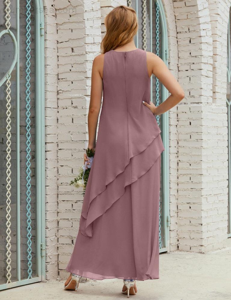Chiffon Langes Plus Size Kleider für die Brautmutter Formales Brautjungfern-Abschlussballkleid SY28019