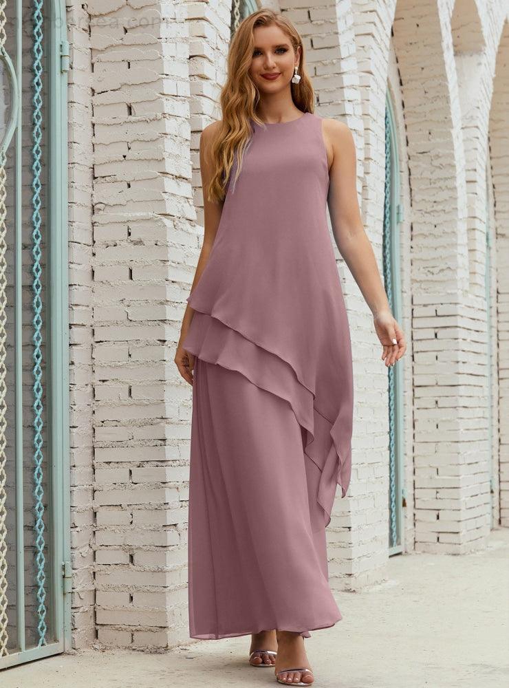 Chiffon Langes Plus Size Kleider für die Brautmutter Formales Brautjungfern-Abschlussballkleid SY28019